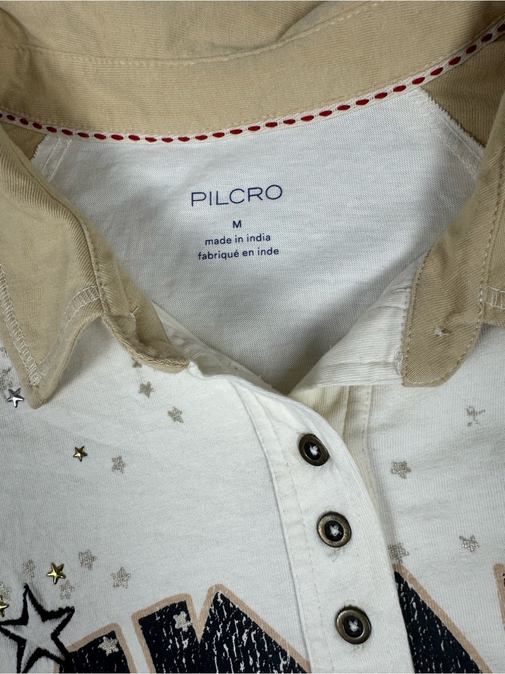 Pilcro Anthropologie Long-Sleeve Stardust Graphic Henley Knit Top Size Medium - Picture 3 of 5